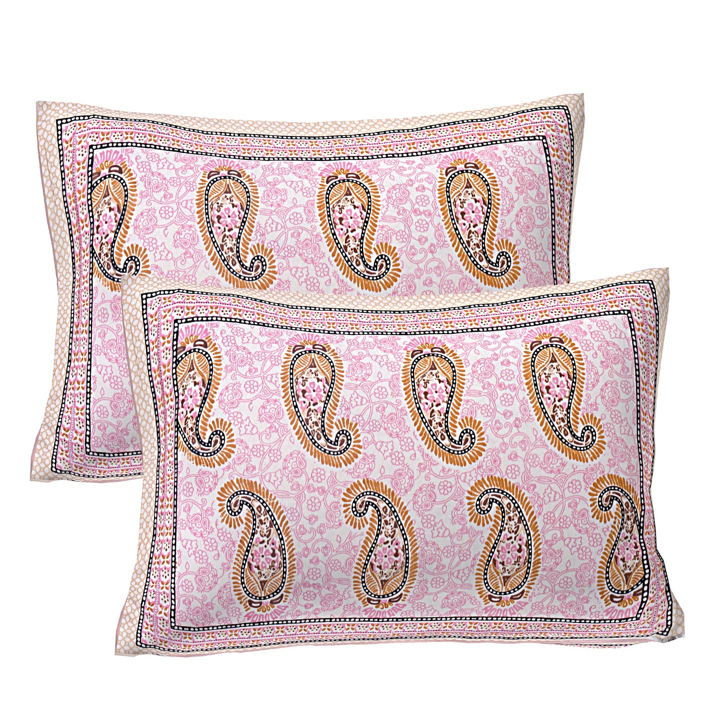 Pink Pearl Paisley Printed Double Bedsheet With 2 Pillow Covers ADB1449