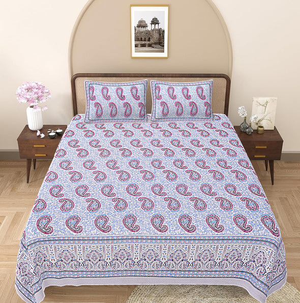 Lavender Paisley Printed Double Bedsheet With 2 Pillow Covers ADB1452