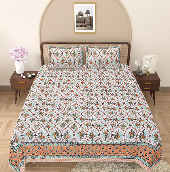 Brown Floral Printed Double Bedsheet With 2 Pillow Covers ADB1458