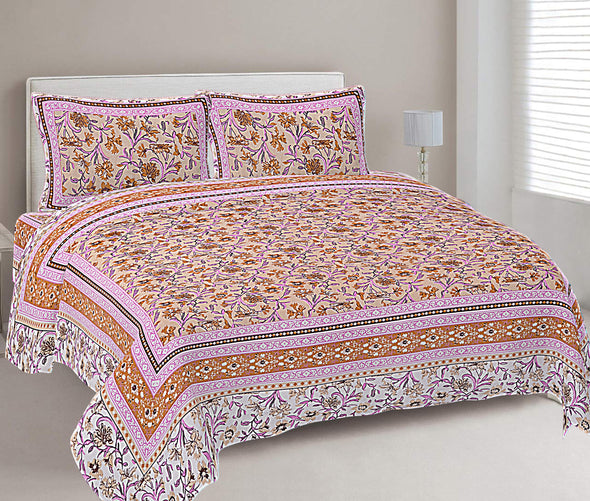 Fuchsia Pink Floral Printed Double Bedsheet With 2 Pillow Covers ADB1462