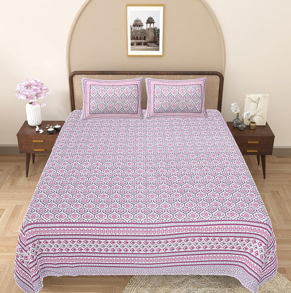 Pink Pearl Floral Printed Double Bedsheet With 2 Pillow Covers ADB1466