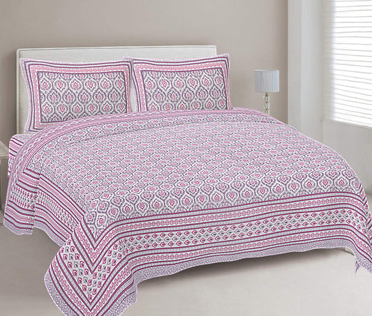 Pink Pearl Floral Printed Double Bedsheet With 2 Pillow Covers ADB1466