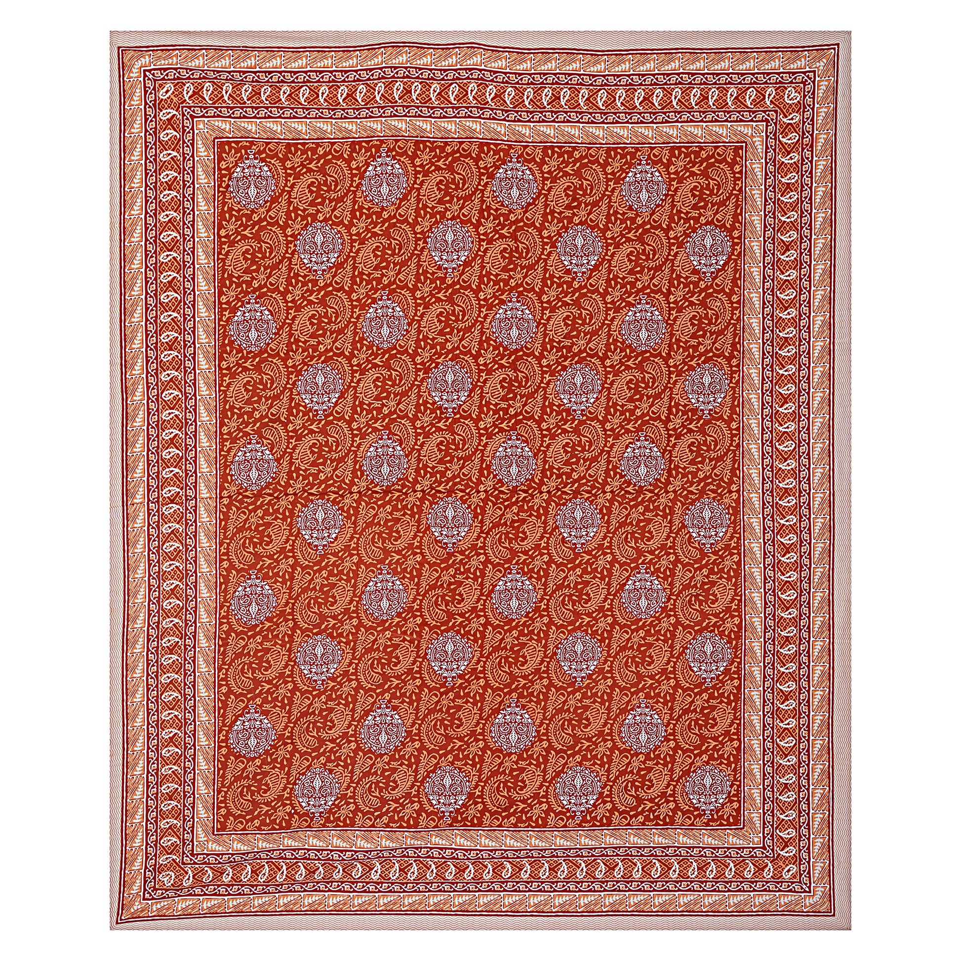 Brick Red Ethnic Printed Double Bedsheet With 2 Pillow Covers ADB1470