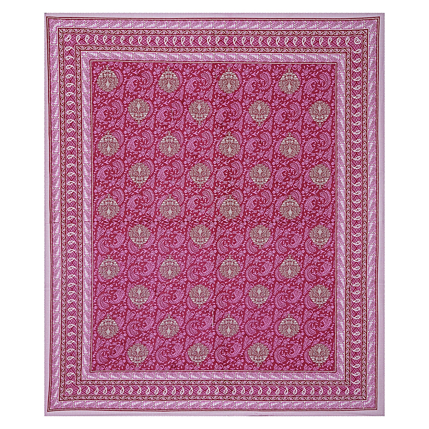 Pink Ethnic Printed Double Bedsheet With 2 Pillow Covers ADB1471