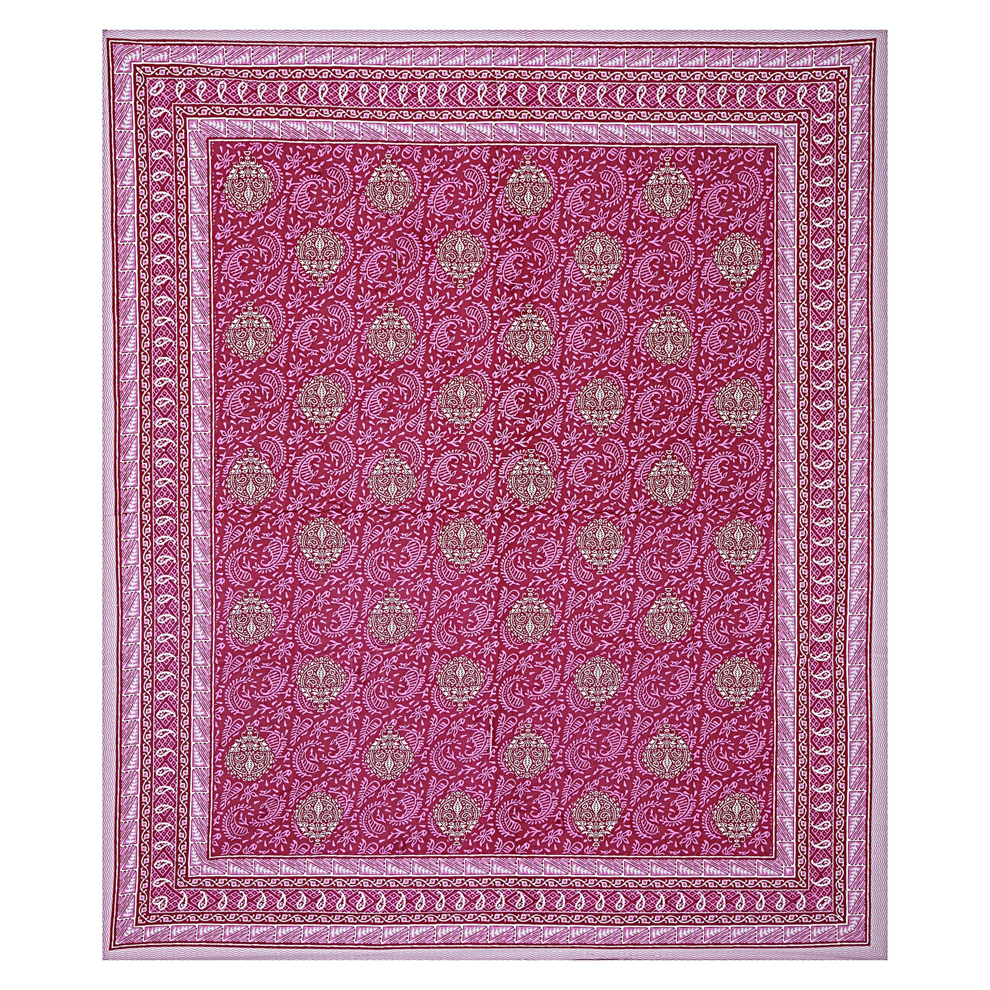 Pink Ethnic Printed Double Bedsheet With 2 Pillow Covers ADB1471