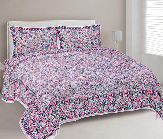 Pink Floral Printed Double Bedsheet With 2 Pillow Covers ADB1475