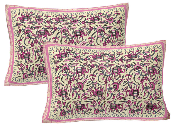 Pink Ethnic Motifs 240 TC Cotton 1 King Bedsheet with 2 Pillow Covers ADB1483