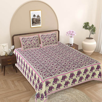 Pink Ethnic Motifs 240 TC Cotton 1 King Bedsheet with 2 Pillow Covers ADB1483