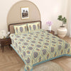 Turquoise Blue Floral 240 TC Cotton 1 King Bedsheet with 2 Pillow Covers ADB1488