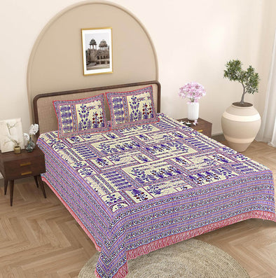 Purple Floral 240 TC Cotton 1 King Bedsheet with 2 Pillow Covers ADB1489