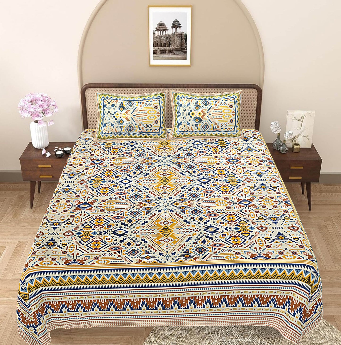 Multi Floral 240 TC Cotton 1 King Bedsheet with 2 Pillow Covers ADB1494