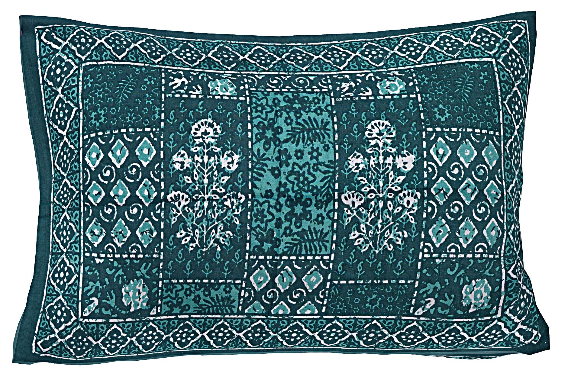 Sea Green Ethnic Motifs 180 TC Cotton Single Bedsheet with 1 Pillow Cover - BSB1089