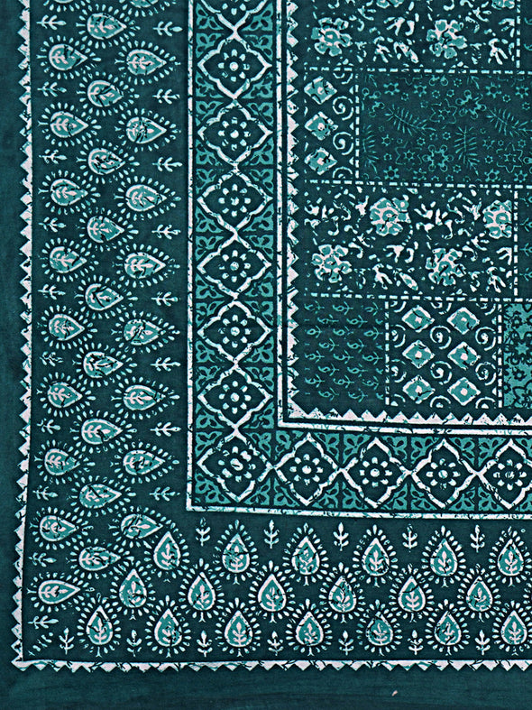 Sea Green Ethnic Motifs 180 TC Cotton Single Bedsheet with 1 Pillow Cover - BSB1089