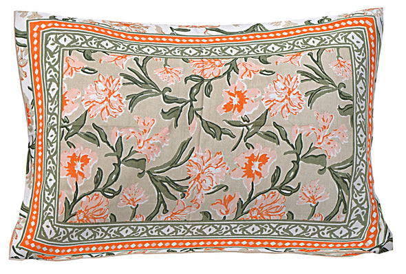 Orange Floral 180 TC Cotton Single Bedsheet with 1 Pillow Cover - BSB1095