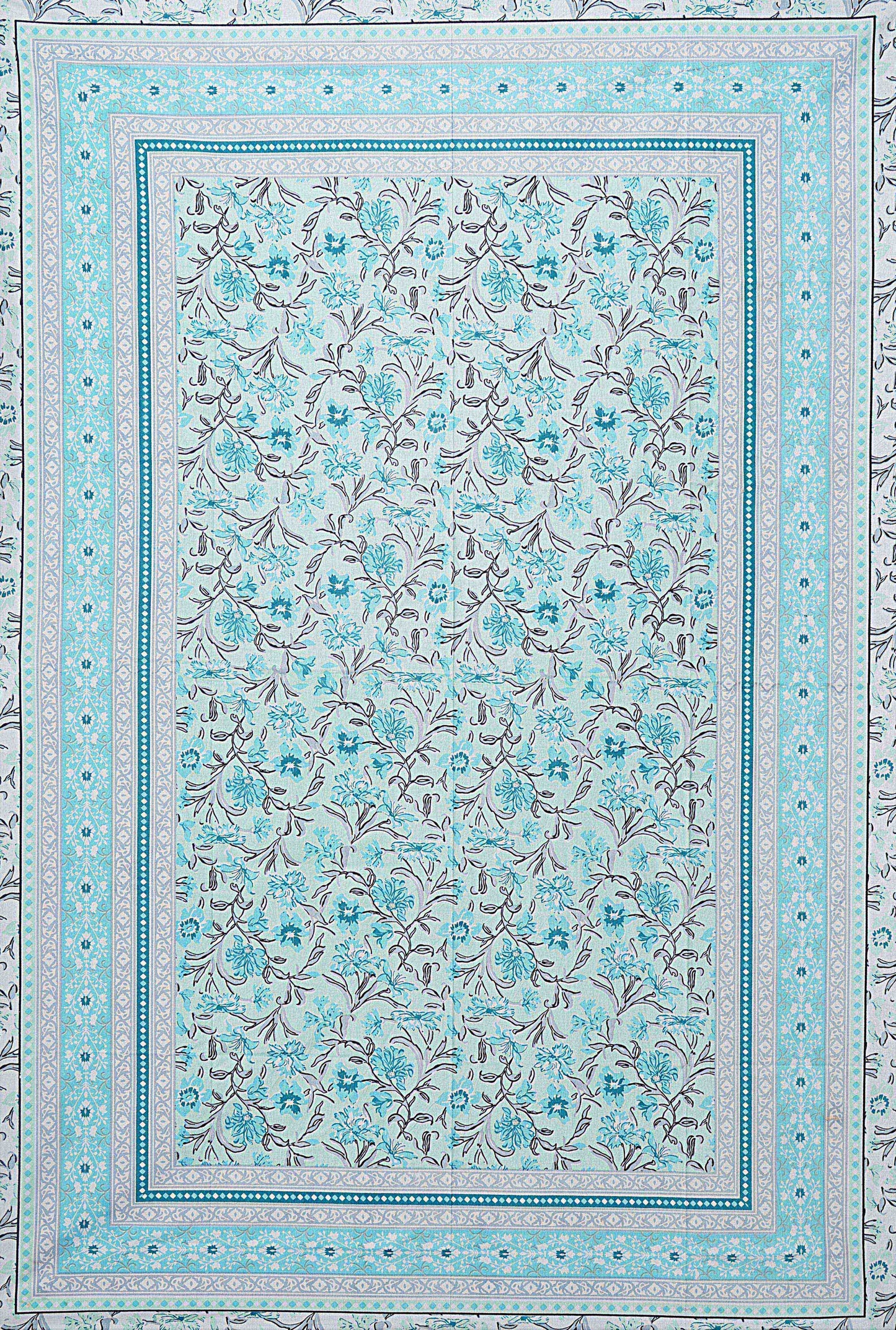 Turquoise Blue Floral 180 TC Cotton Single Bedsheet with 1 Pillow Cover - BSB1096