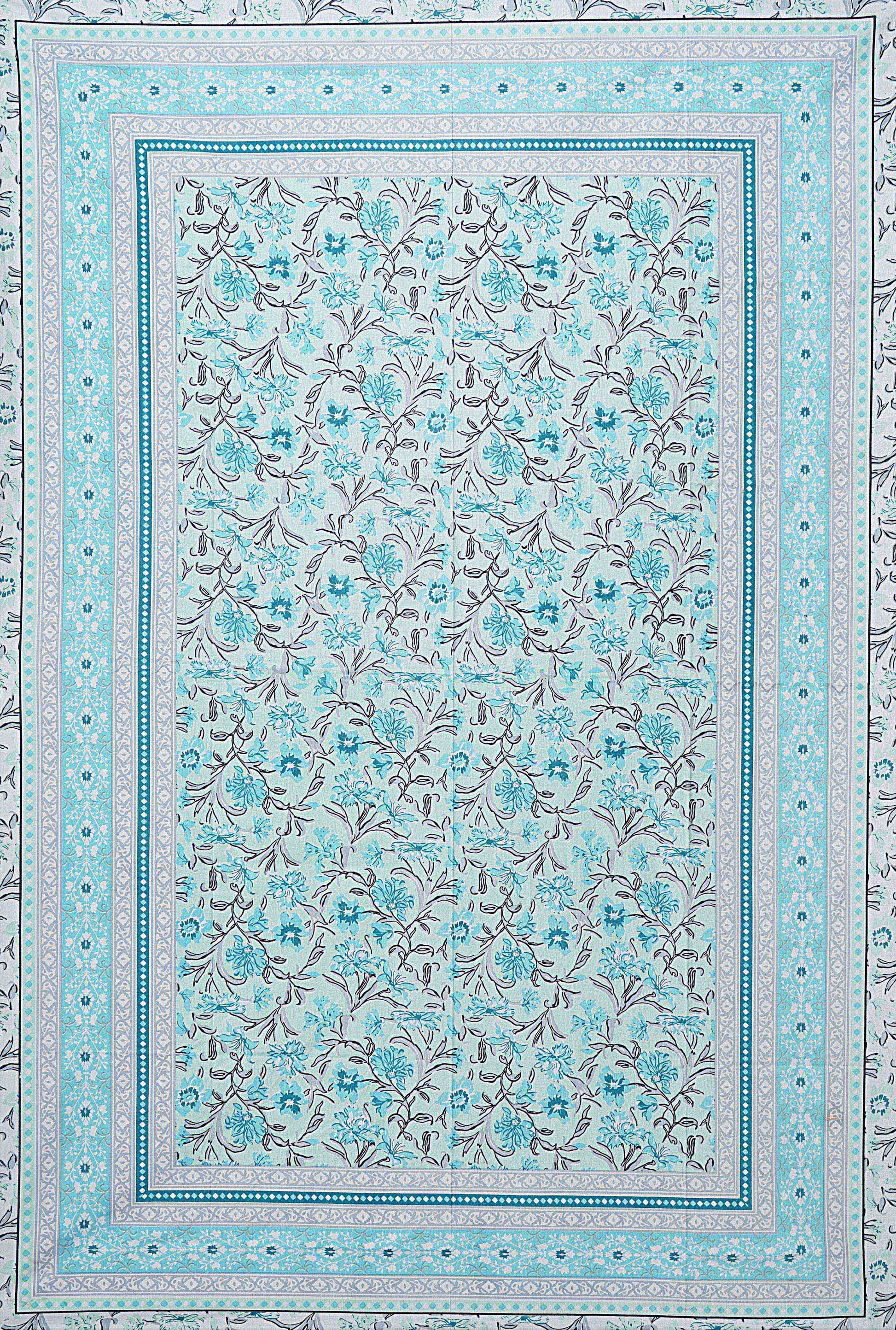 Turquoise Blue Floral 180 TC Cotton Single Bedsheet with 1 Pillow Cover - BSB1096