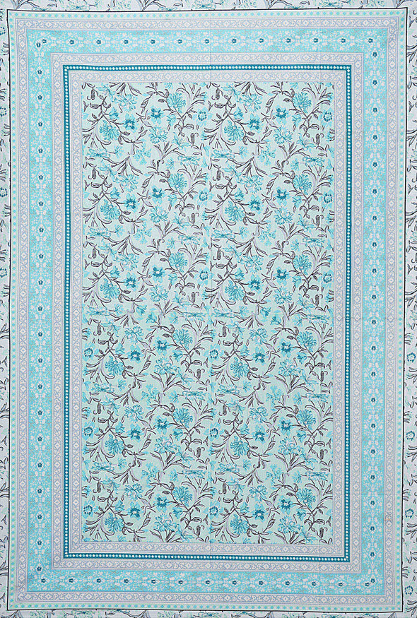 Turquoise Blue Floral 180 TC Cotton Single Bedsheet with 1 Pillow Cover - BSB1096