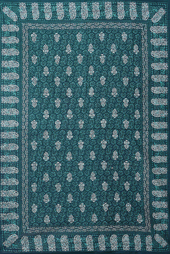 Sea Green Ethnic Motifs 180 TC Cotton Single Bedsheet with 1 Pillow Cover - BSB1099