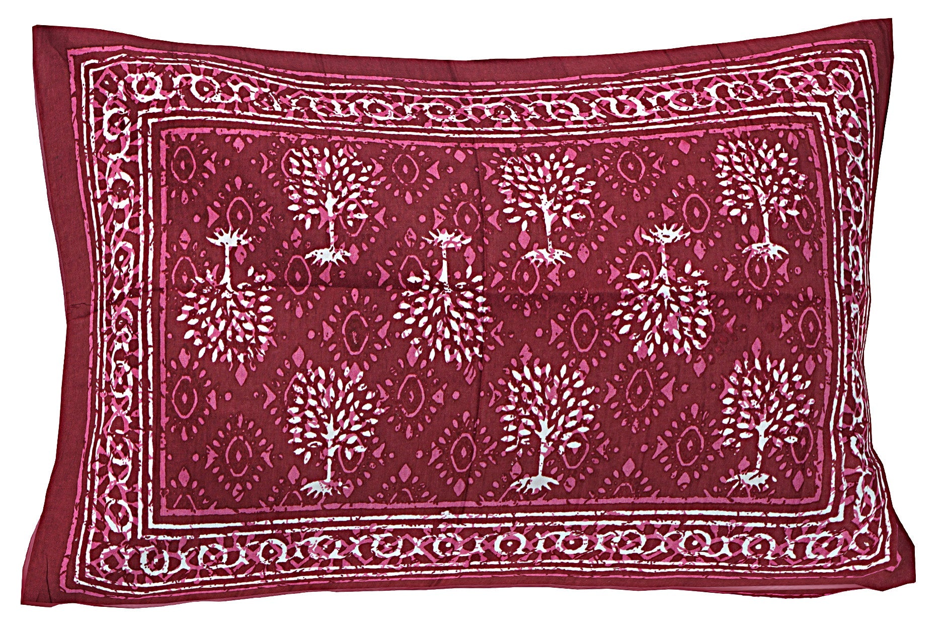 Burgundy Ethnic Motifs 180 TC Cotton Single Bedsheet with 1 Pillow Cover - BSB1102