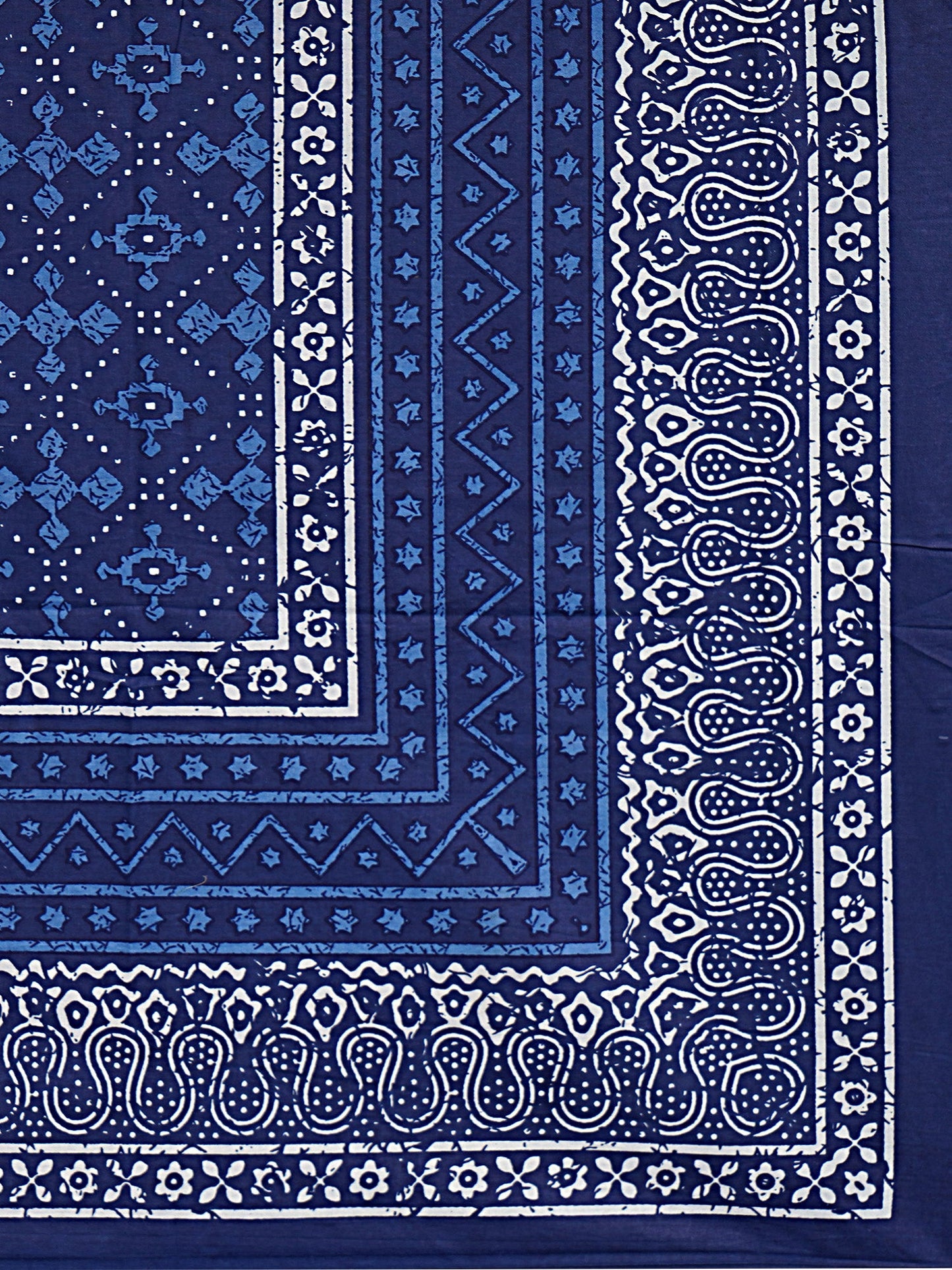 Blue Ethnic Motifs 180 TC Cotton Single Bedsheet with 1 Pillow Cover - BSB1115