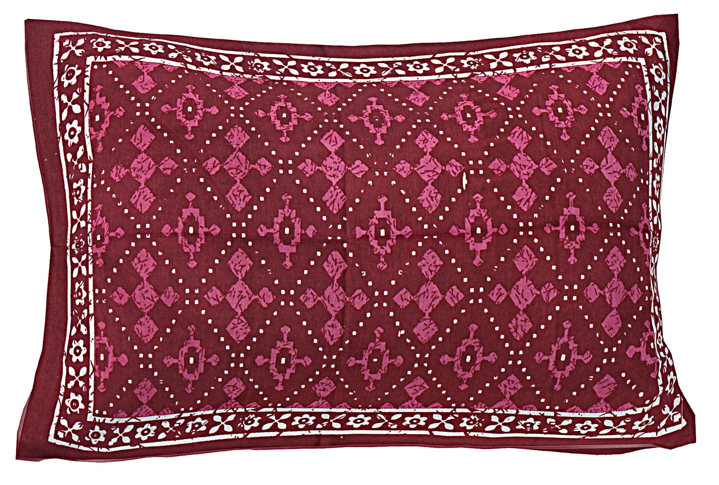 Burgundy Ethnic Motifs 180 TC Cotton Single Bedsheet with 1 Pillow Cover - BSB1116