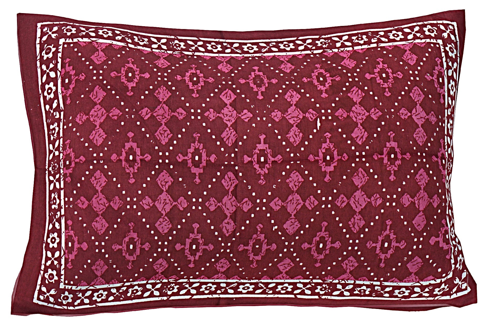 Burgundy Ethnic Motifs 180 TC Cotton Single Bedsheet with 1 Pillow Cover - BSB1116