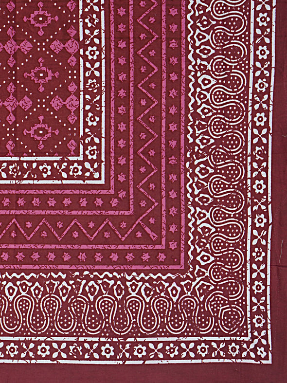 Burgundy Ethnic Motifs 180 TC Cotton Single Bedsheet with 1 Pillow Cover - BSB1116