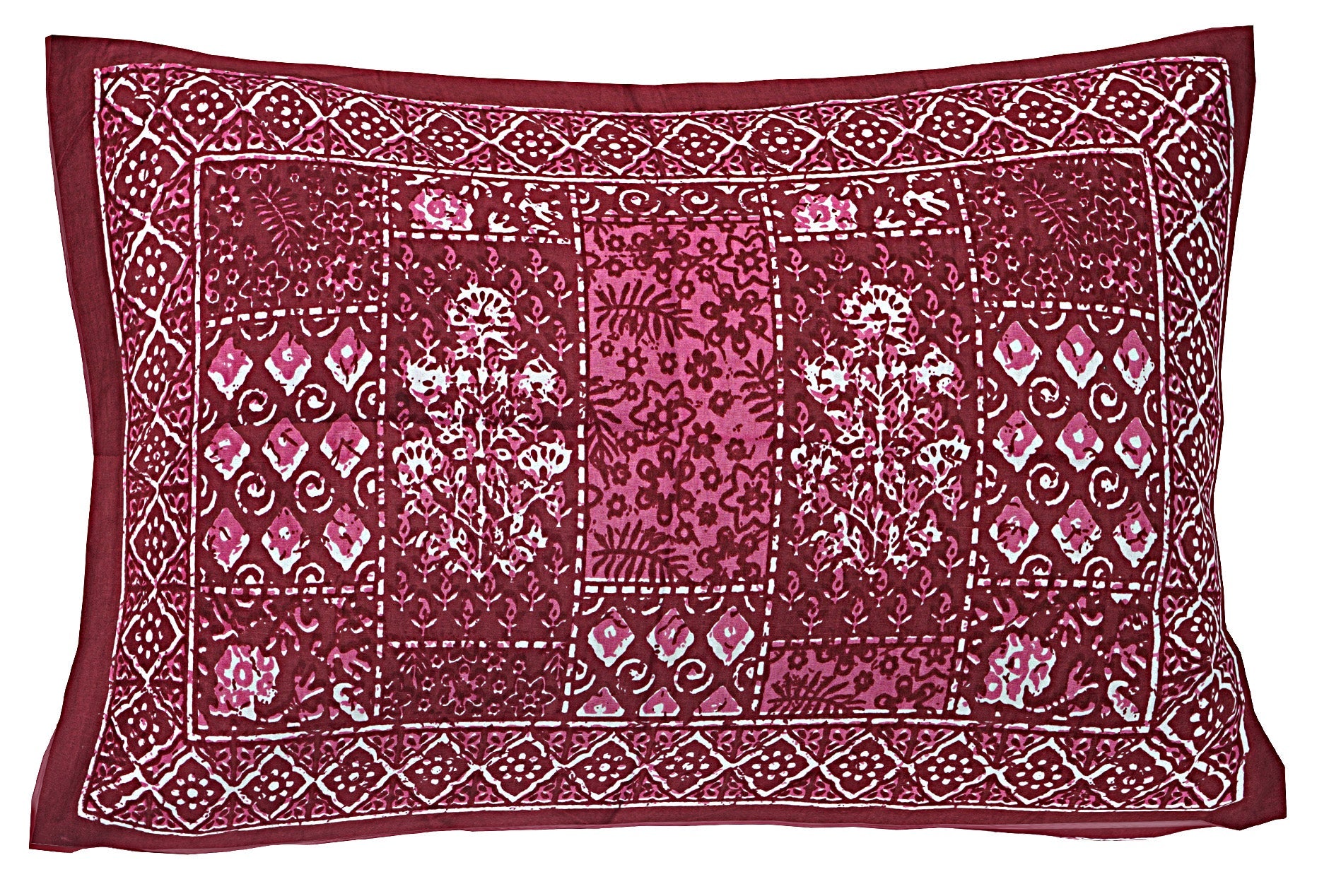 Burgundy Ethnic Motifs 180 TC Cotton Single Bedsheet with 1 Pillow Cover - BSB1119