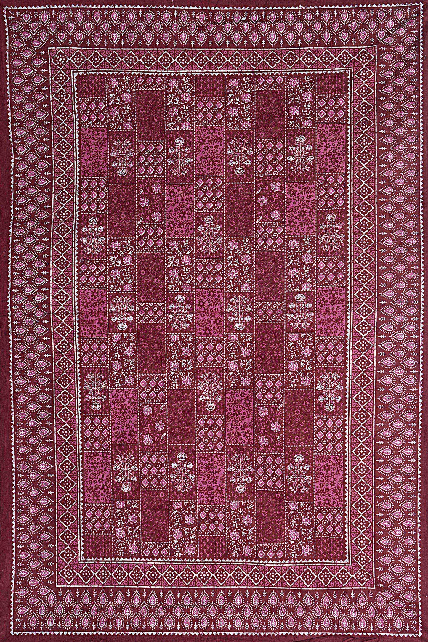 Burgundy Ethnic Motifs 180 TC Cotton Single Bedsheet with 1 Pillow Cover - BSB1119