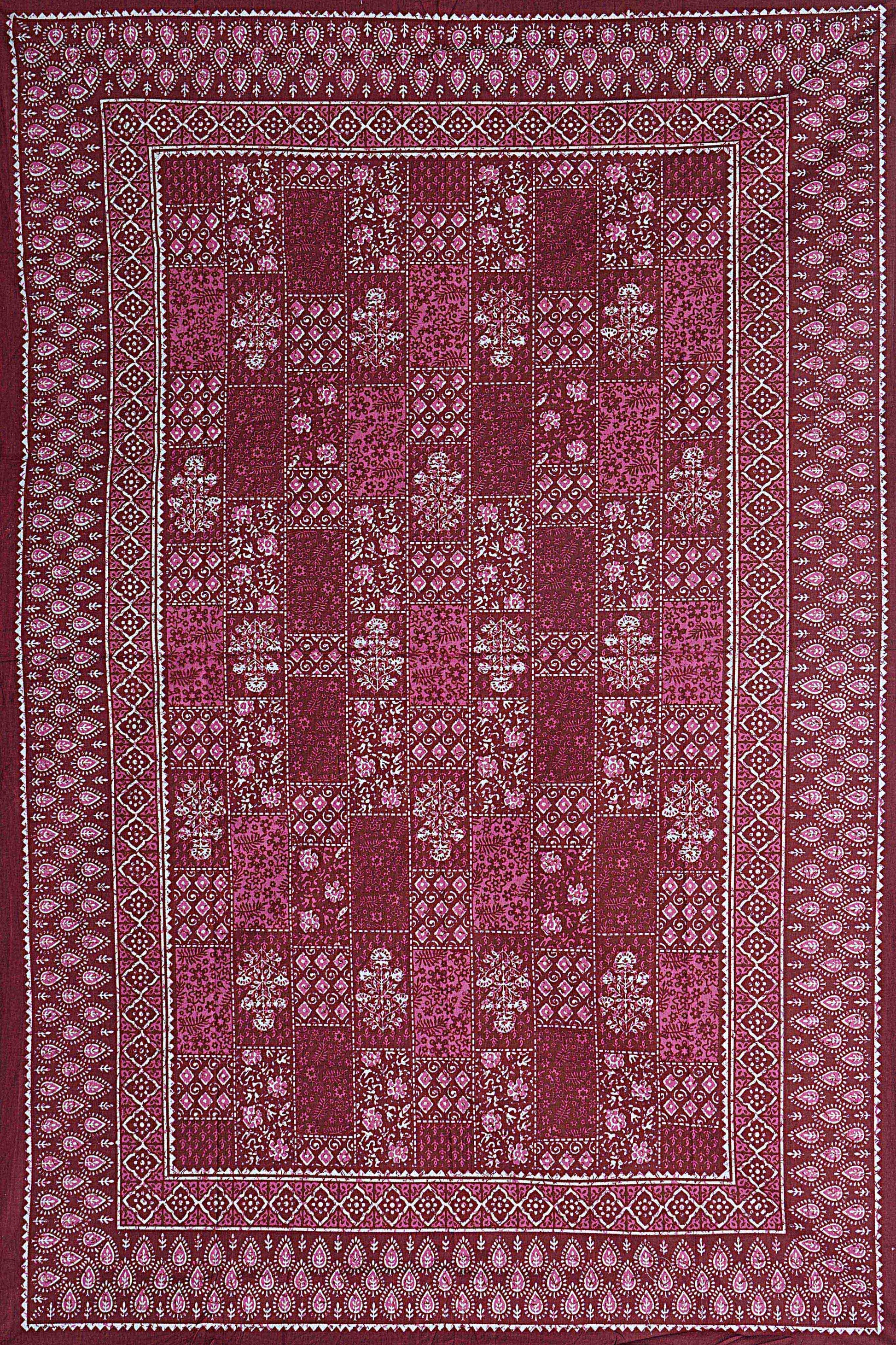 Burgundy Ethnic Motifs 180 TC Cotton Single Bedsheet with 1 Pillow Cover - BSB1119