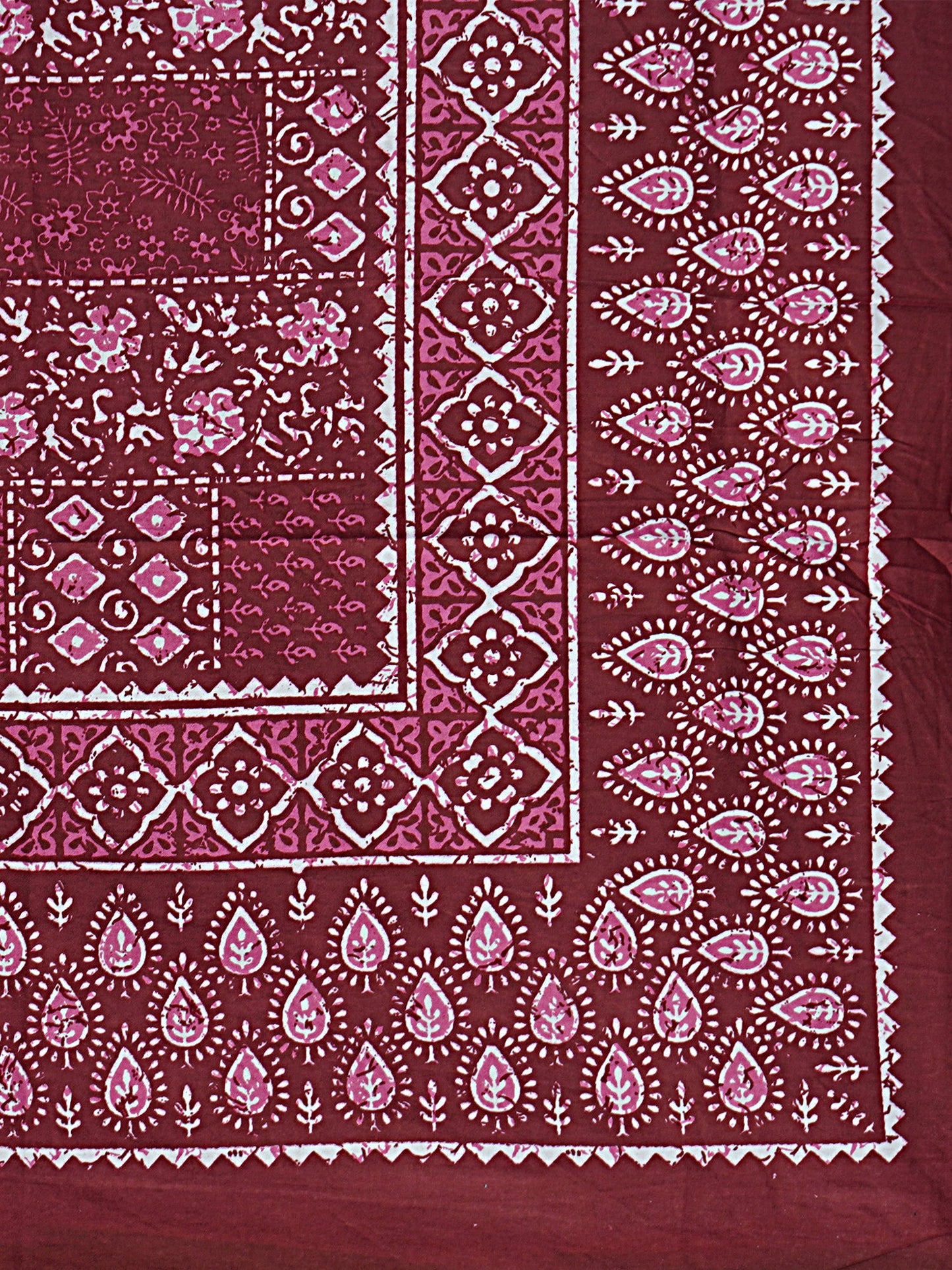 Burgundy Ethnic Motifs 180 TC Cotton Single Bedsheet with 1 Pillow Cover - BSB1119