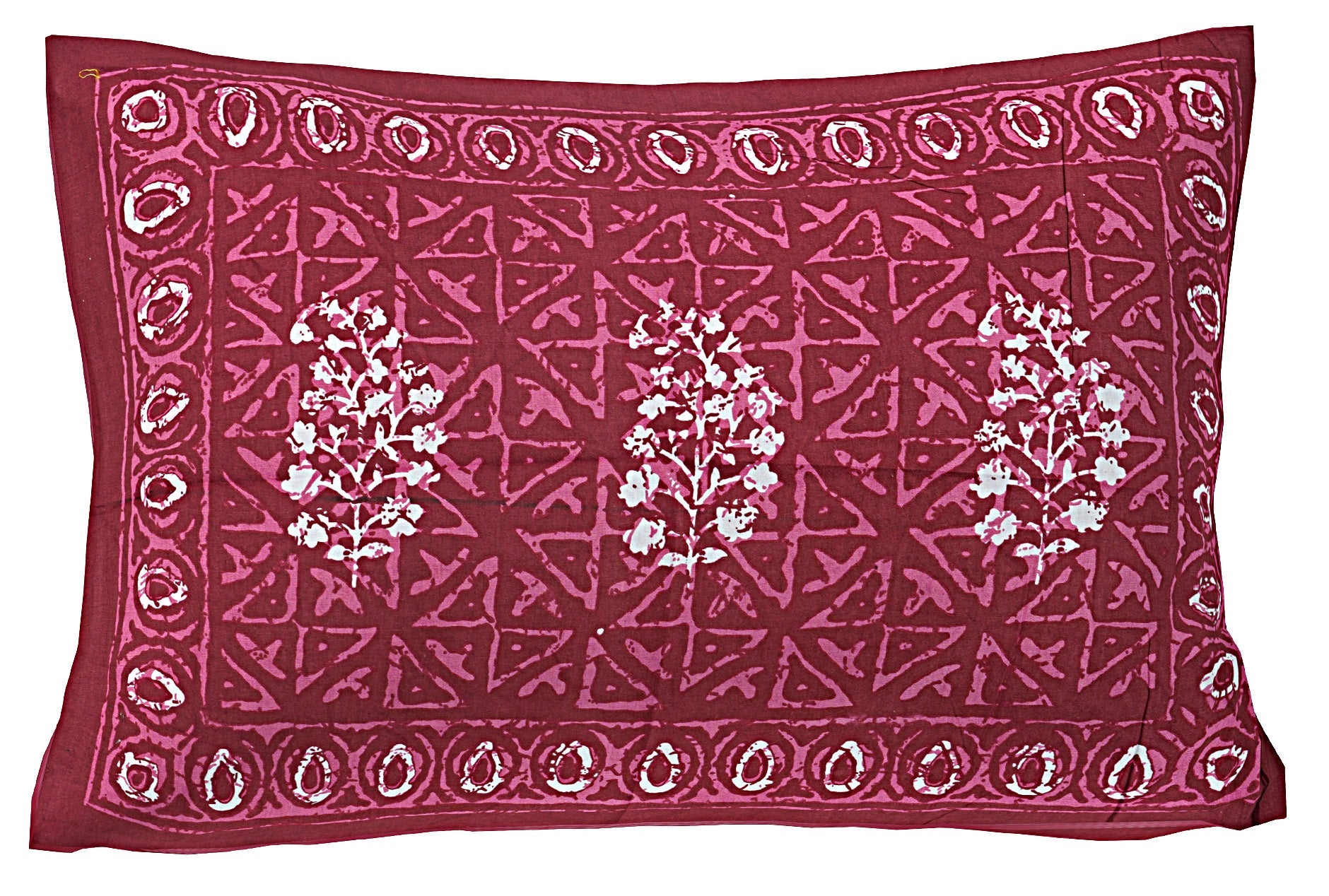 Burgundy Ethnic Motifs 180 TC Cotton Single Bedsheet with 1 Pillow Cover - BSB1121