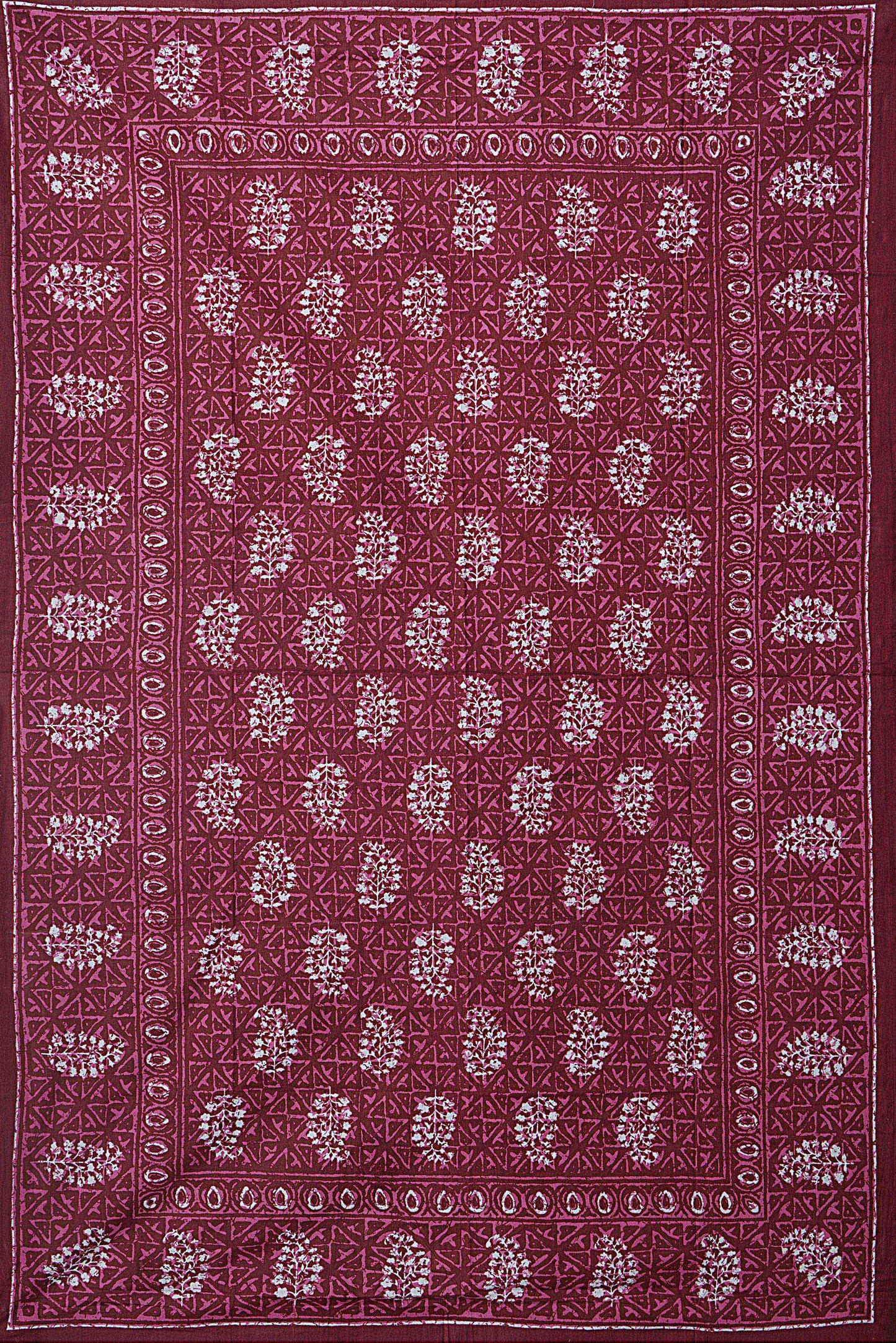 Burgundy Ethnic Motifs 180 TC Cotton Single Bedsheet with 1 Pillow Cover - BSB1121