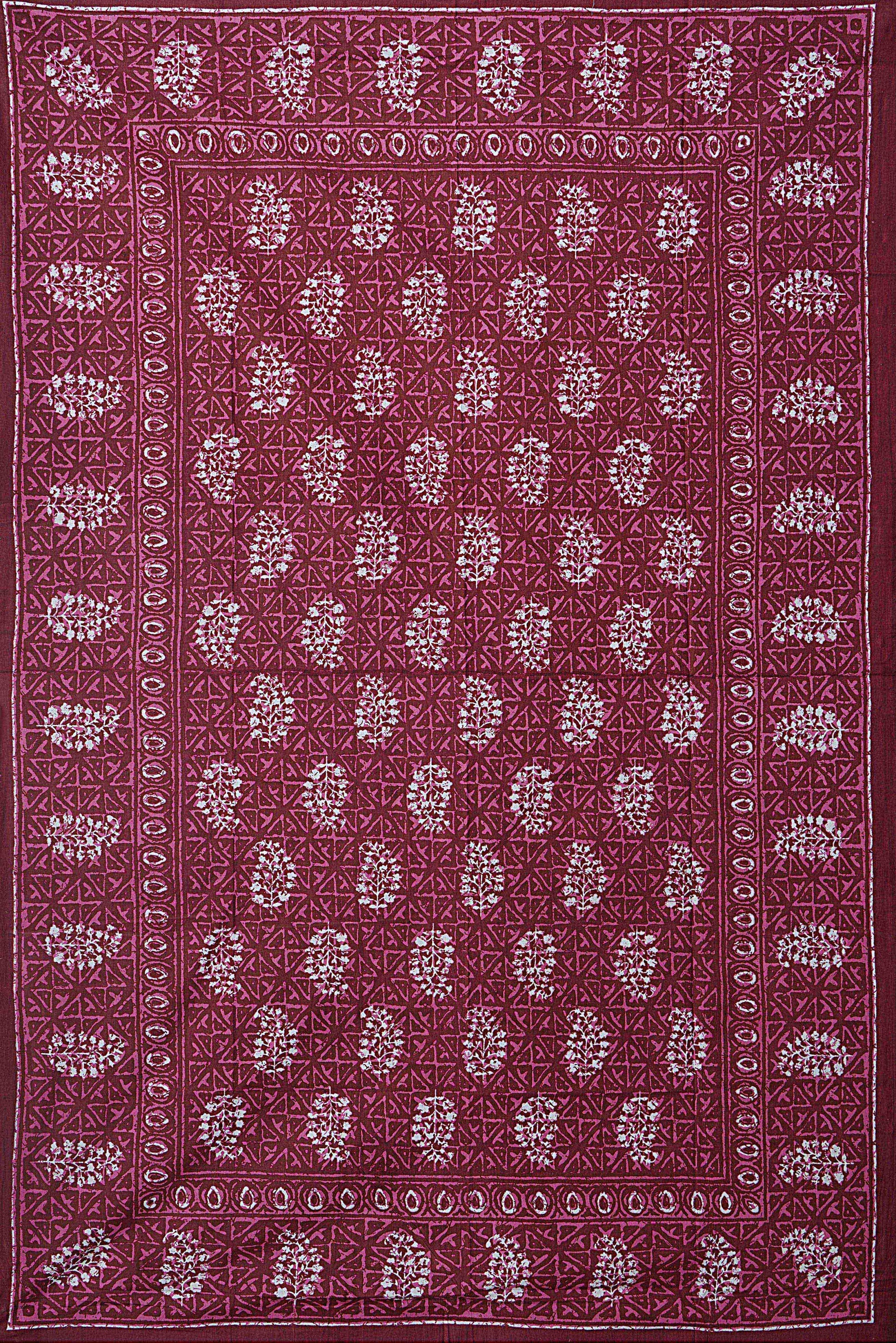 Burgundy Ethnic Motifs 180 TC Cotton Single Bedsheet with 1 Pillow Cover - BSB1121