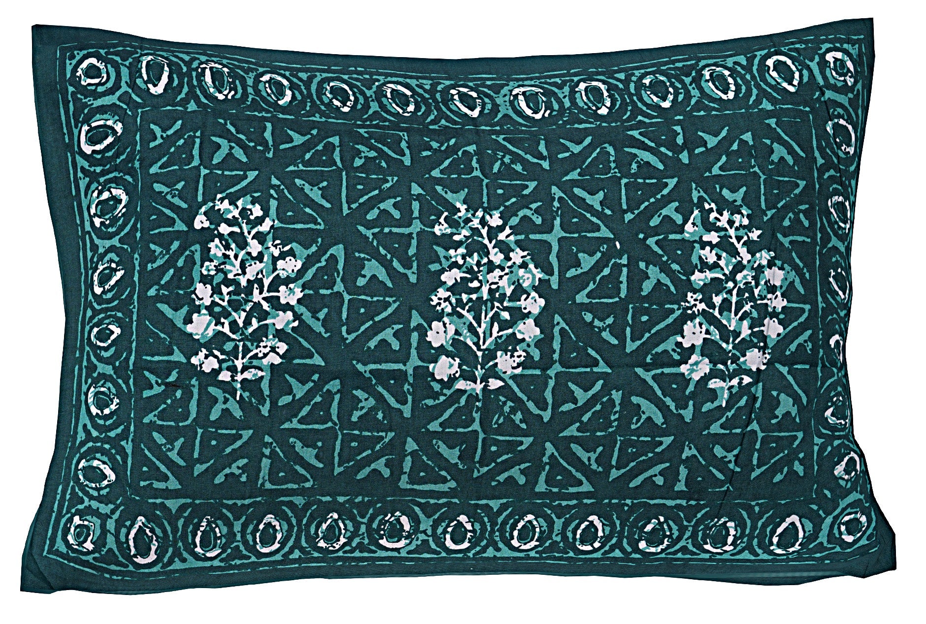 Sea Green Ethnic Motifs 180 TC Cotton Single Bedsheet with 1 Pillow Cover - BSB1122