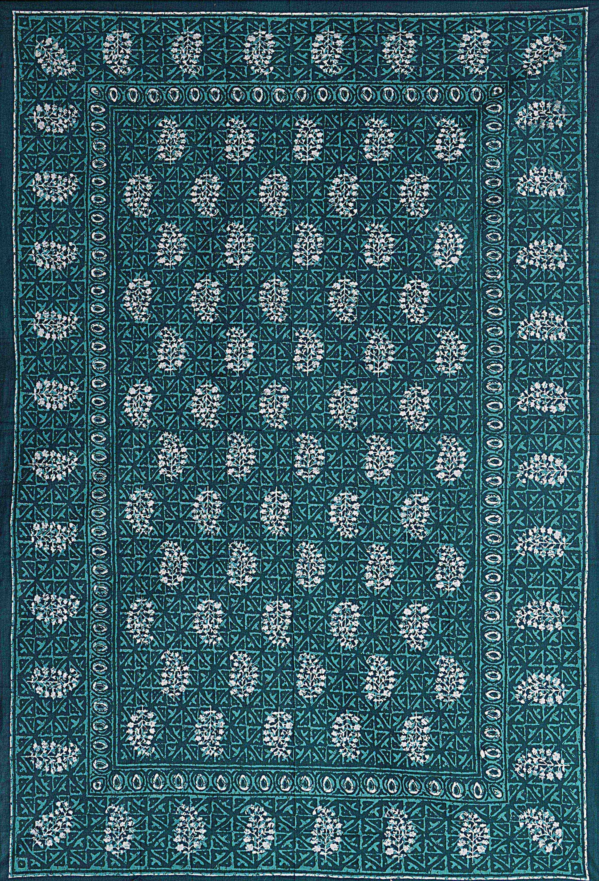 Sea Green Ethnic Motifs 180 TC Cotton Single Bedsheet with 1 Pillow Cover - BSB1122