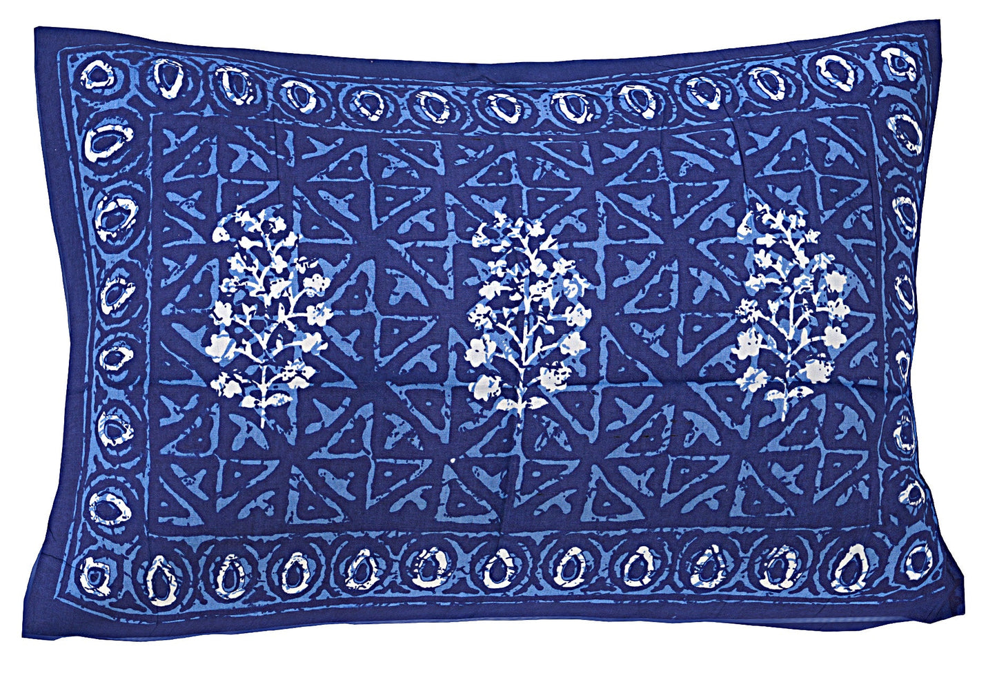 Blue Ethnic Motifs 180 TC Cotton Single Bedsheet with 1 Pillow Cover - BSB1123