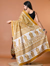 Medallion Yellow Ethnic Motifs Bagru Printed Pure Cotton Saree - SHKM1011