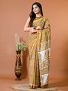 Medallion Yellow Ethnic Motifs Bagru Printed Pure Cotton Saree - SHKM1011