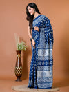 Admiral Blue Block Bagru Printed Pure Cotton Saree - SHKM1012