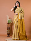 Goldenrod Yellow Block Bagru Printed Pure Cotton Saree - SHKM1013