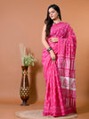 Fuscia Pink Block Bagru Printed Pure Cotton Saree - SHKM1015