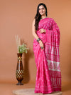 Fuscia Pink Block Bagru Printed Pure Cotton Saree - SHKM1015