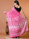 Fuscia Pink Ethnic Motifs Bagru Printed Pure Cotton Saree - SHKM1017