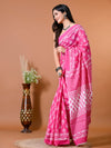 Fuscia Pink Block Bagru Printed Pure Cotton Saree - SHKM1019