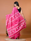 Hot Pink Floral Bagru Printed Pure Cotton Saree - SHKM1020