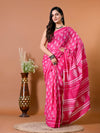 Hot Pink Floral Bagru Printed Pure Cotton Saree - SHKM1020