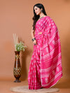 Hot Pink Floral Bagru Printed Pure Cotton Saree - SHKM1020