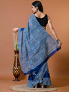 Admiral Blue Block Bagru Printed Pure Cotton Saree - SHKM1024