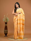 Orange Floral Bagru Printed Pure Cotton Saree - SHKM1030